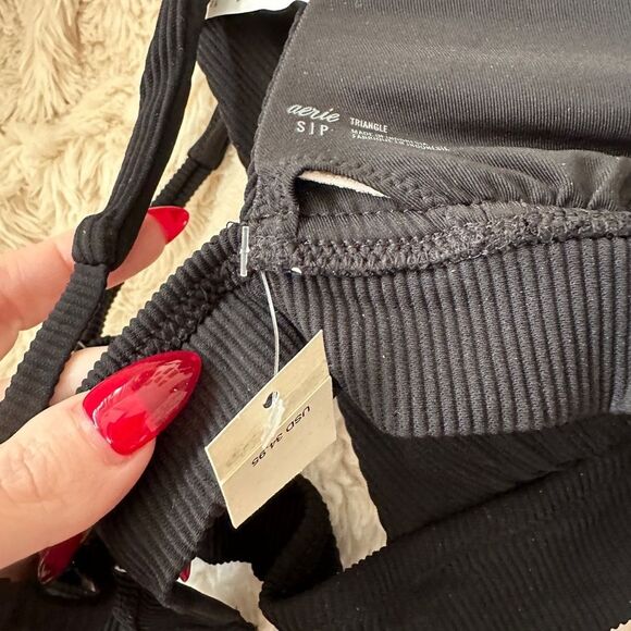 Aerie Ribbed Black Triangle Bikini Top Size Small NWT - Picture 4 of 5